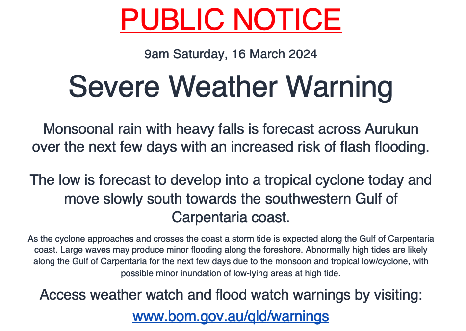 Severe Weather Warning 9am 16 March 2024
