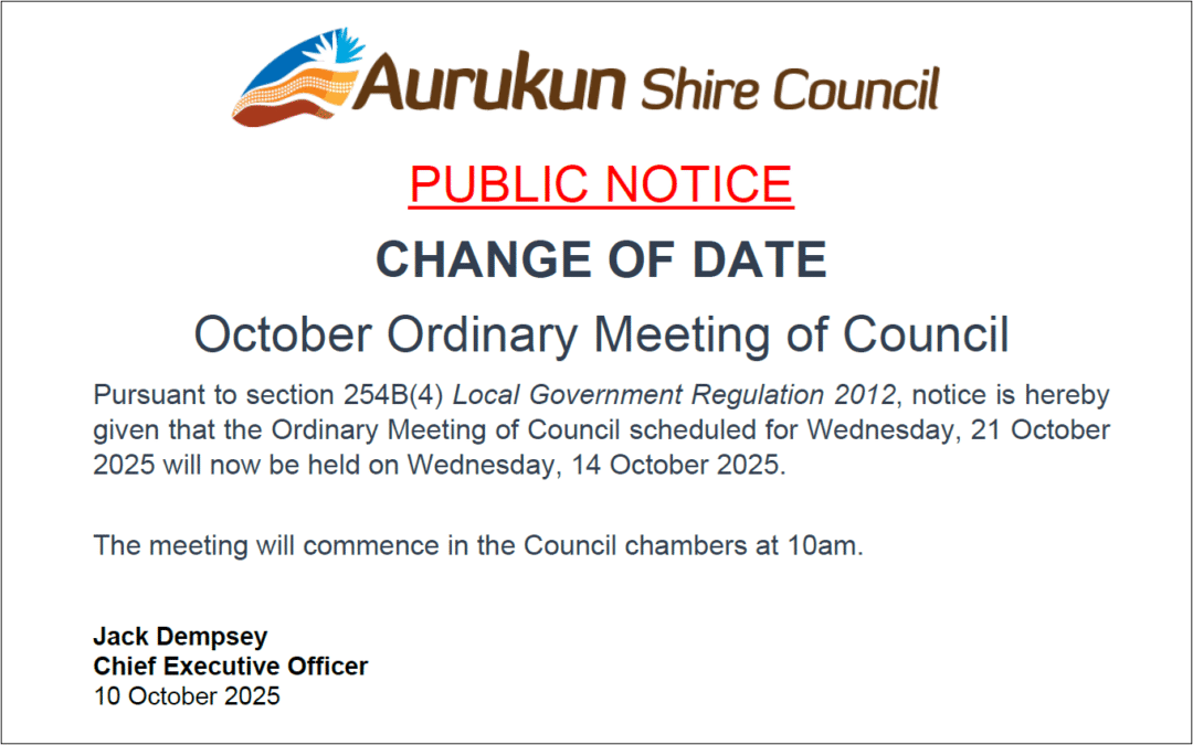 October Council Meeting Date Change
