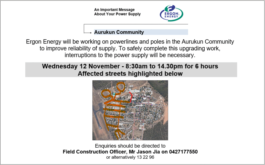 Ergon Power Cuts Wednesday 12 November