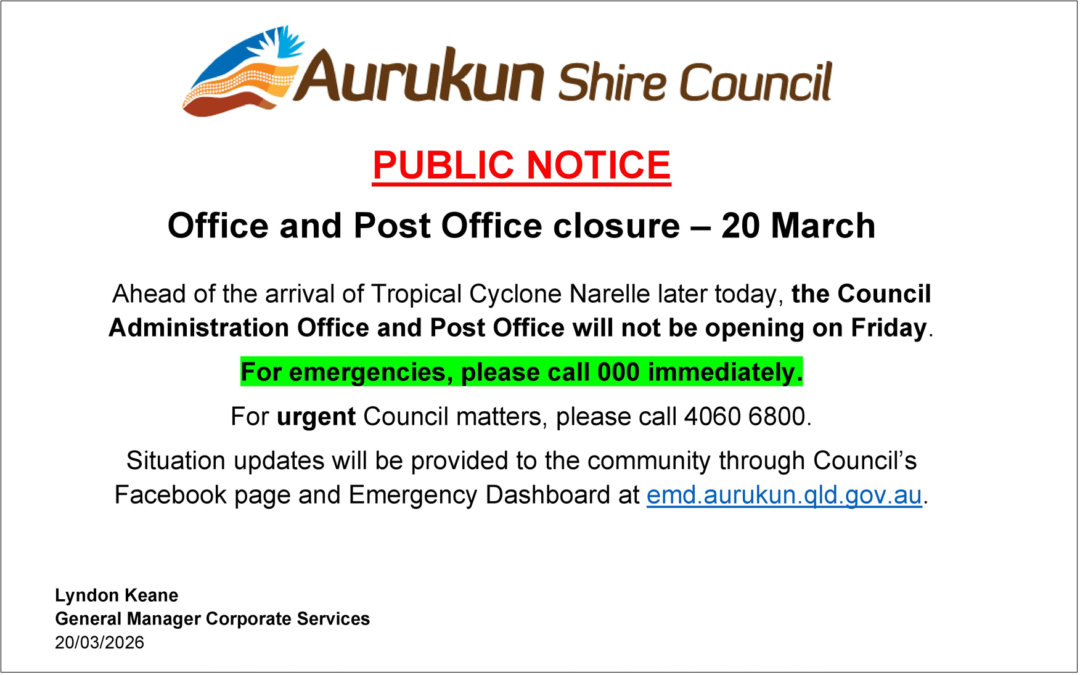 Office and Post Office Closure – 20 March